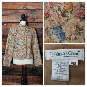 Coldwater Creek Vintage Jacket M Petite Floral Tapestry Button Front Mandarin